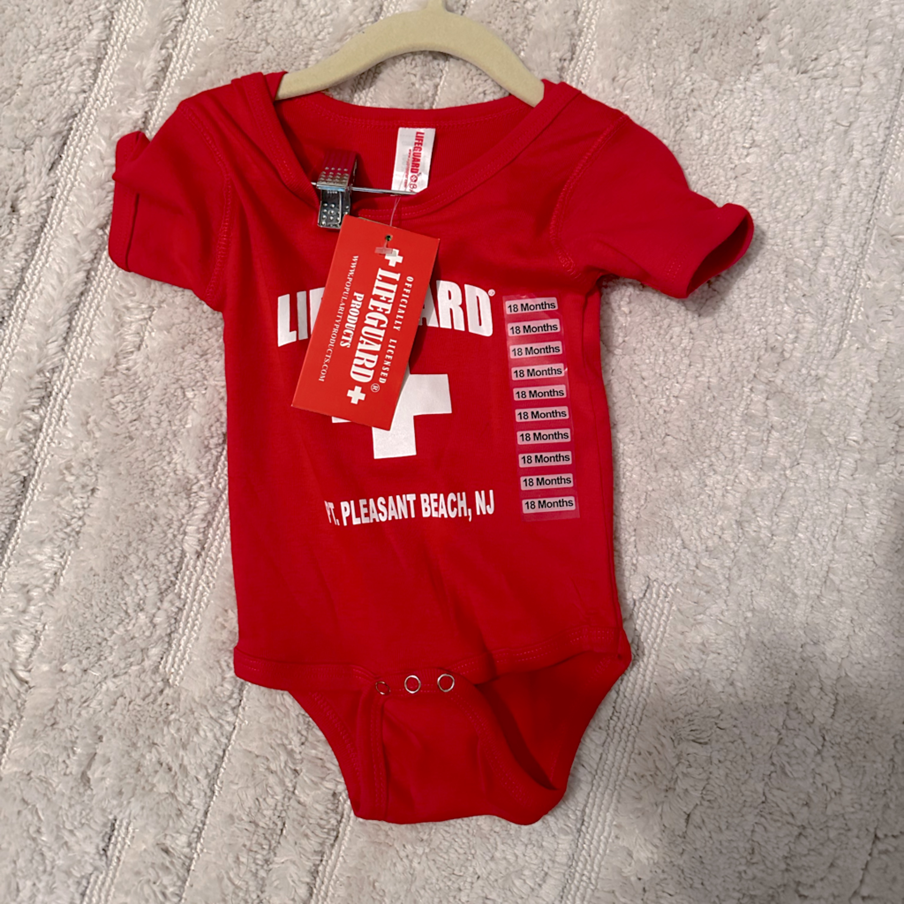 Red Lifeguard Baby Tshirt Onesie, 18 Months, Snaps Nwt
